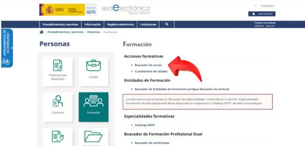 Buscador de Cursos del SEPE para encontrar formación en Prevención de Riesgos Laborales