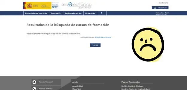 El buscador del SEPE no devuelve resultados de Cursos de Prevención de Riesgos Laborales activos
